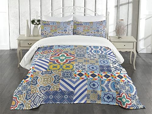 Lunarable Moroccan Bedspread Set Mustard Blue