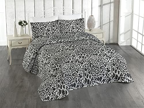 Ambesonne Leopard Print Bedspread Set King Size Black and Grey