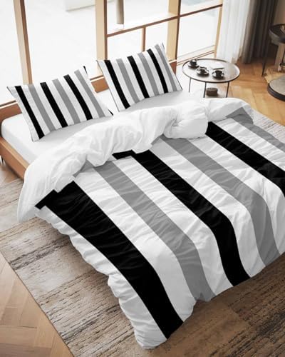 ZOE GARDEN Grey Black Duvet Cover Queen Set 3 Piece