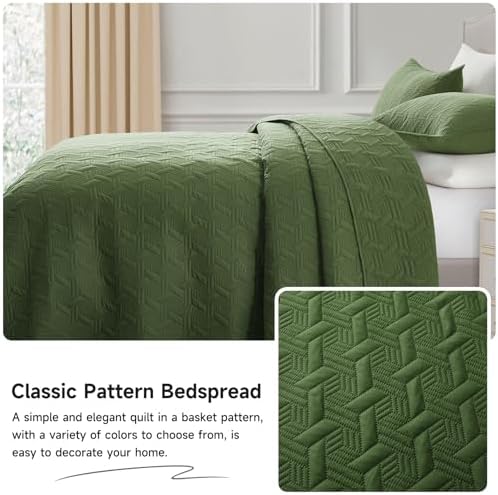 Lavsiry Olive Green Quilt Set King Size