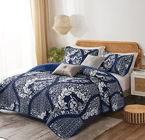 DJY Navy Quilt Set King Size 3 Piece