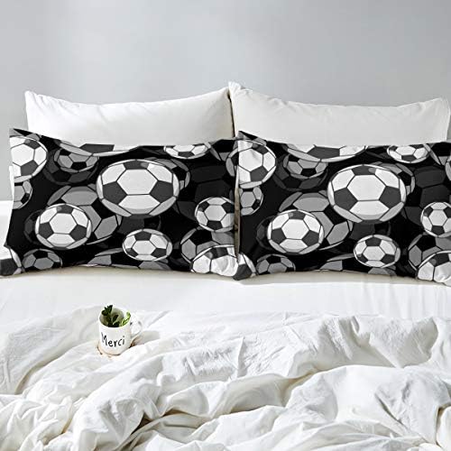 Erosebridal Kids Soccer Sheet Set with Pillowcase Twin Size Black White