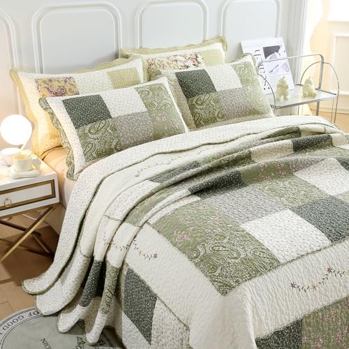 vctops Farmhouse Green Quilt Set 3 Piece