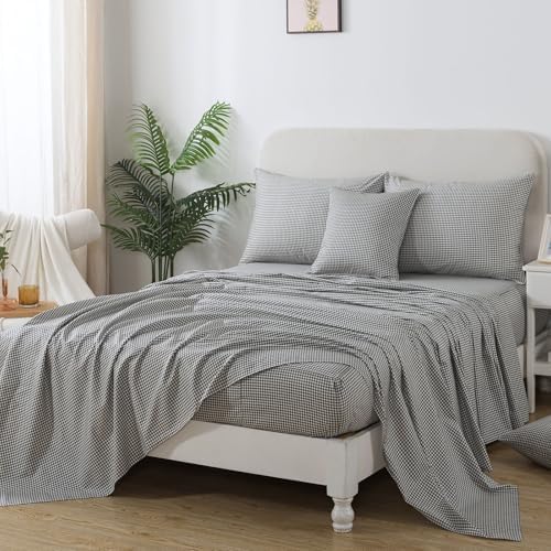 FADFAY Black Plaid Twin XL Deep Pocket Sheet Set with 2 Pillowcases
