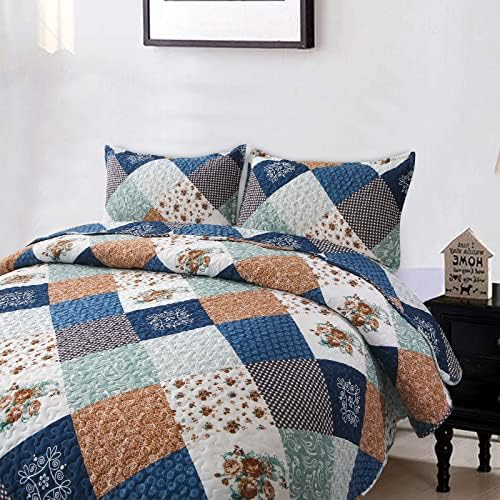 Dinjoy Reversible Patchwork Quilt Set Queen Size 1