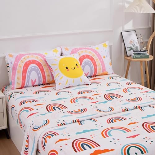 Btargot 5 Piece Pink Rainbow Comforter Set for Kids