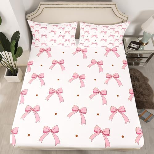 Feelyou Pink Bow Sheet Set for Kids Girl King Size