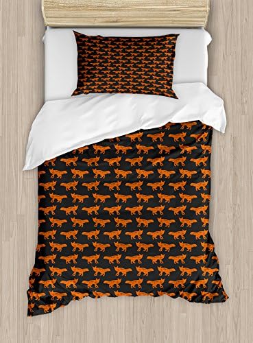 Ambesonne Fox Duvet Cover Set - Twin Size Orange Charcoal Grey 1