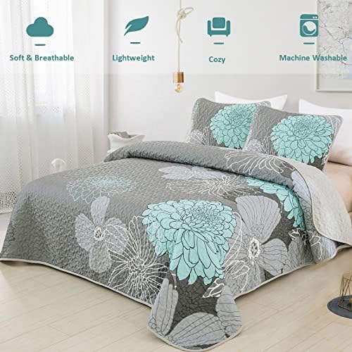 Anibedding Green Floral Queen Quilt Set - 3 Piece Boho Bedding