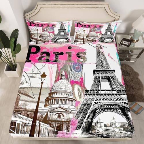 Manfei Eiffel Tower Kids Fitted Sheet Set