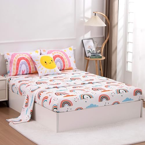 Btargot 5 Piece Pink Rainbow Comforter Set for Kids