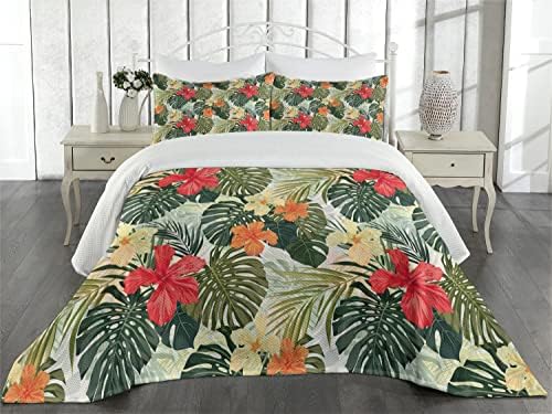 Lunarable Leaf Coverlet Set King Size Orange Yellow