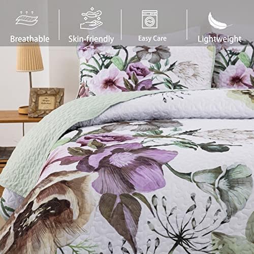 Drucon Floral Quilt Set 3 Piece King Size Boho