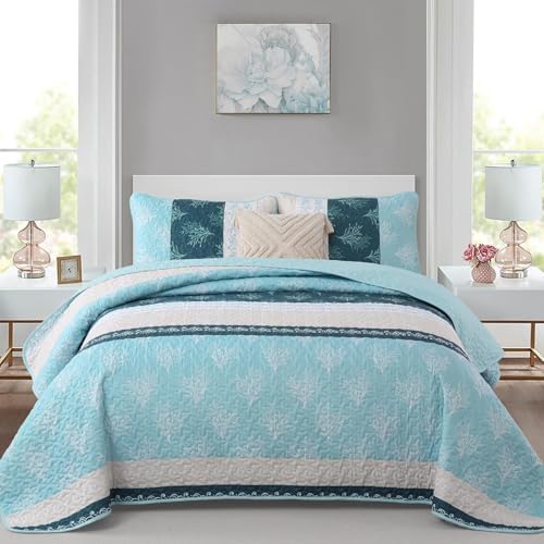 DJY Boho Striped Floral Queen Quilt Set 3 Pieces