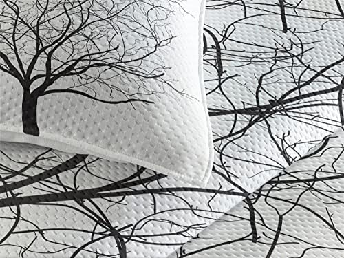 Ambesonne Tree Coverlet Set Charcoal Grey White King Size