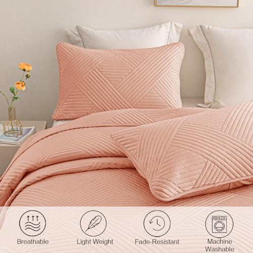 Whale Flotilla King Quilt Set with Embossed Pattern 96x104 Inches Pink