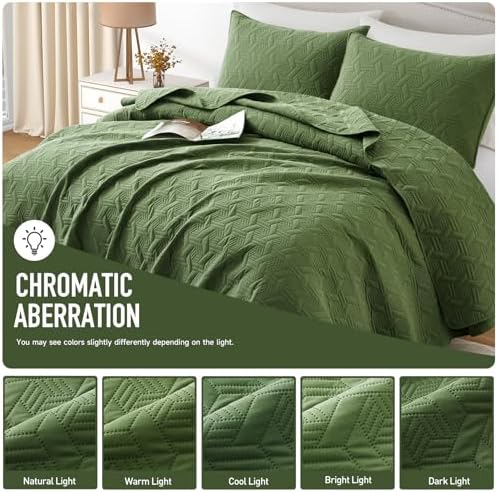 Lavsiry Olive Green Quilt Set King Size