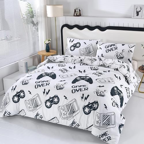SDIII 3PCS White Gaming Comforter Set Queen