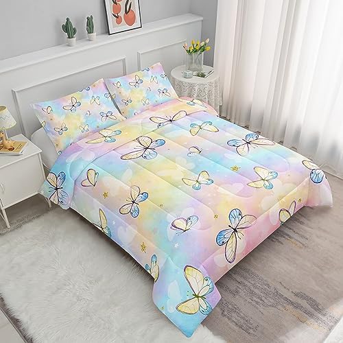 TWhours Kids Comforter Set with Butterflies Pattern