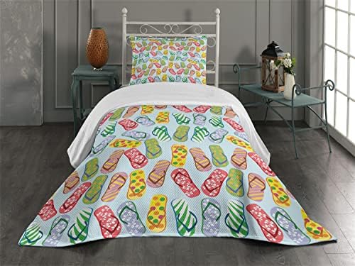 Ambesonne Flip Flop Coverlet Set Twin Size Yellow Blue