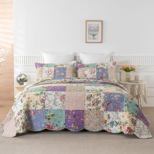 YAYIDAY Oversized Queen Quilt Set - 100 Cotton Reversible Patchwork Bedspread
