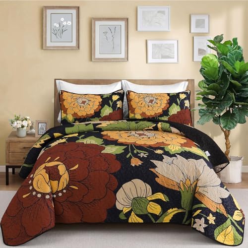 DJY Floral Quilt Set - Boho Cal King 3 Piece Bedding