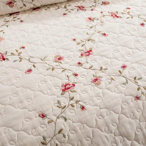 ROOMLIFE Floral Leaves 3D Embroidery Quilt Set 3 PCS