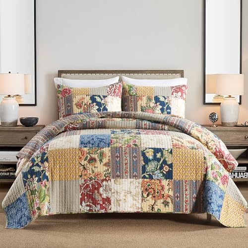 VISIMISI Cotton Patchwork Quilt Set 3 Pieces Reversible King Size