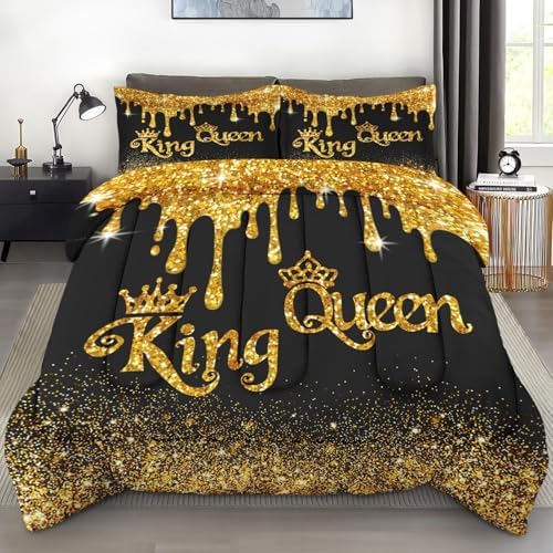 Pamnest Comforter Set King Size 3 Pcs Black Gold