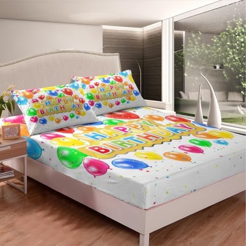 jejeloiu Happy Birthday Balloon Print Sheet Set