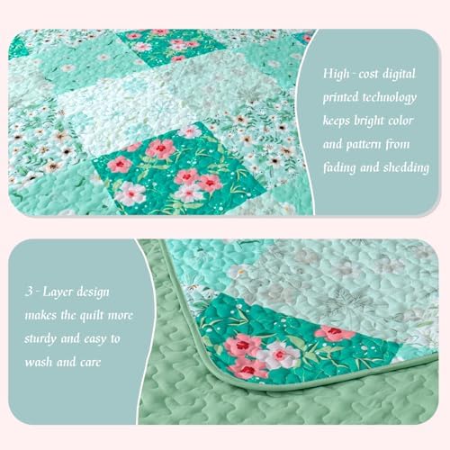 Whale Flotilla Light Green Reversible Quilt Set Twin Size