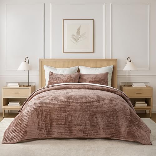 Evergrace Velvet Quilt Set King Size with Terracotta Clay