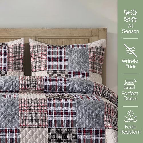 Elegant Comfort 3-Piece Plaid Reversible Quilt Set - King Brown