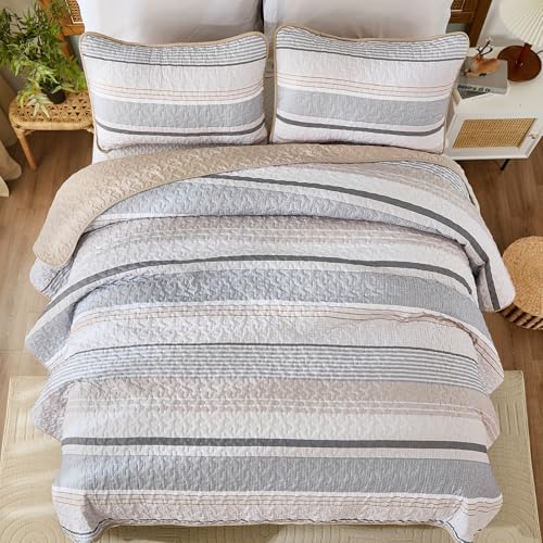 Dintszyayue Khaki Grey Queen Quilt Set 3 Piece