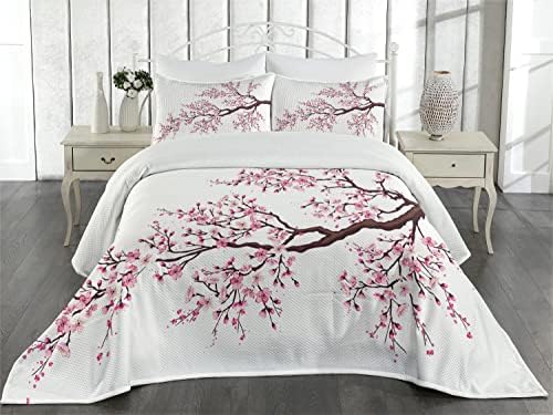 Ambesonne Sakura Tree Bedspread Set Dark Brown 3 Piece