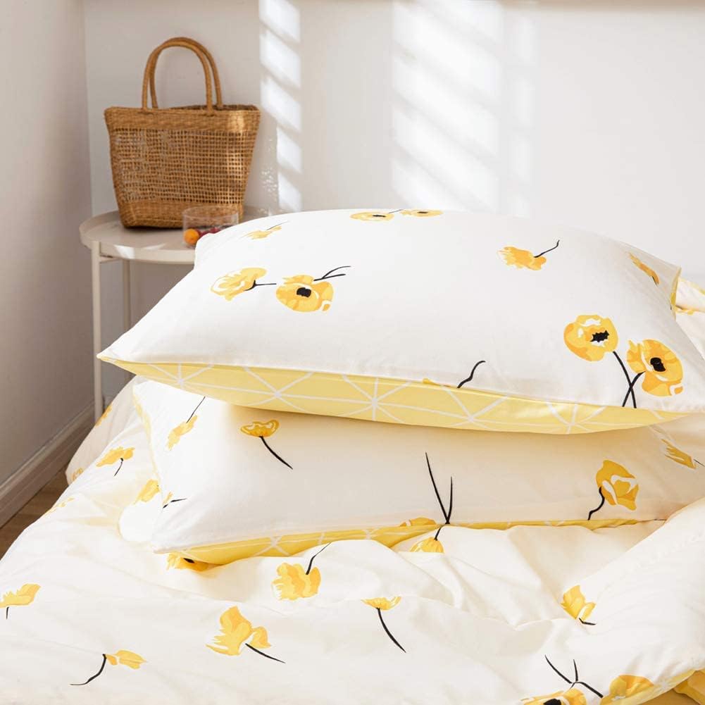 Bedorm Yellow Floral Comforter Set Twin Size
