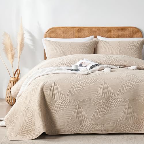 OARAGE Cal King Quilt Bedding Set Leaf Pattern Microfiber