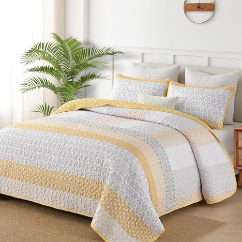 WONGS BEDDING Boho Yellow Stripe Quilt Set Twin Size 2 Piece