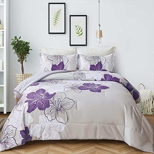 Menghomeus Purple Floral Comforter Set for California King