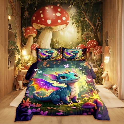 Castle Fairy Cute Dragon Comforter Set Twin Size Fantasy Bedding