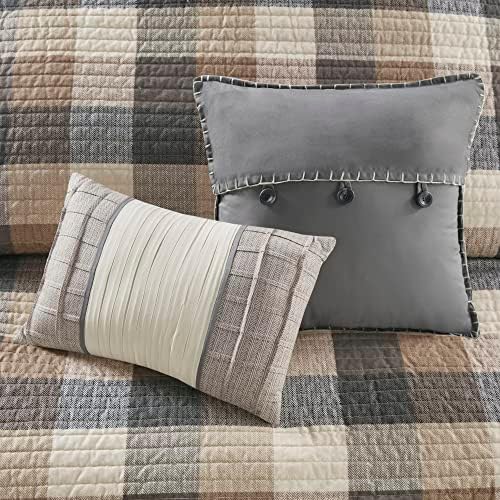 Madison Park Reversible Quilt Set - 6 Piece Neutral Plaid Cabin Style