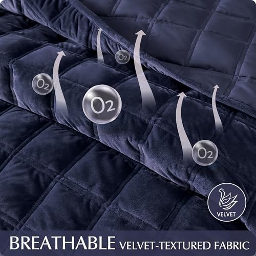 Fleeco 92 x 96 Velvet Quilt Set Queen Size Navy Blue