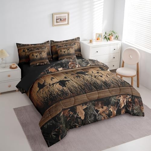 Erosebridal 7 Piece Camo Mallard Duck Comforter Set for Kids Adults