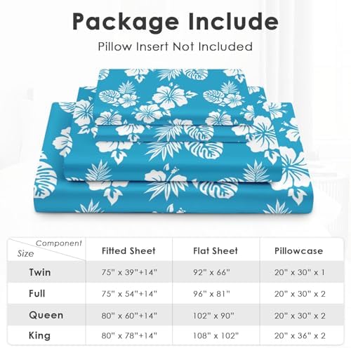 Pamnest King Size Microfiber Sheet Set with Hibiscus Pattern