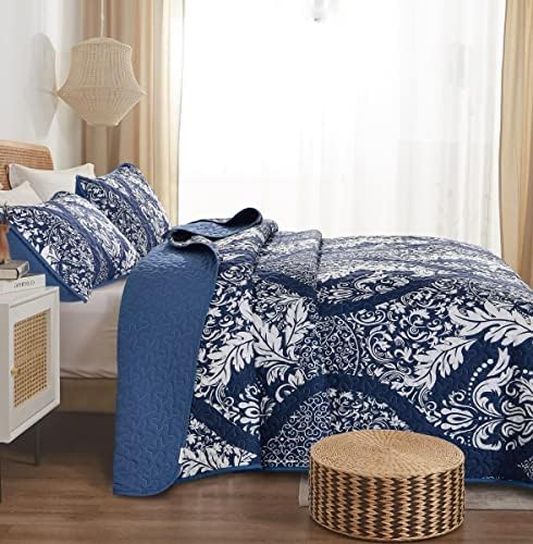 DJY Navy Quilt Set King Size 3 Piece