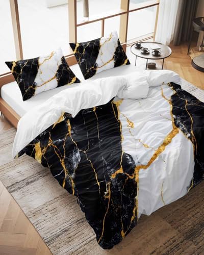ZOE GARDEN Black Marble Duvet Cover Set 3 Pieces