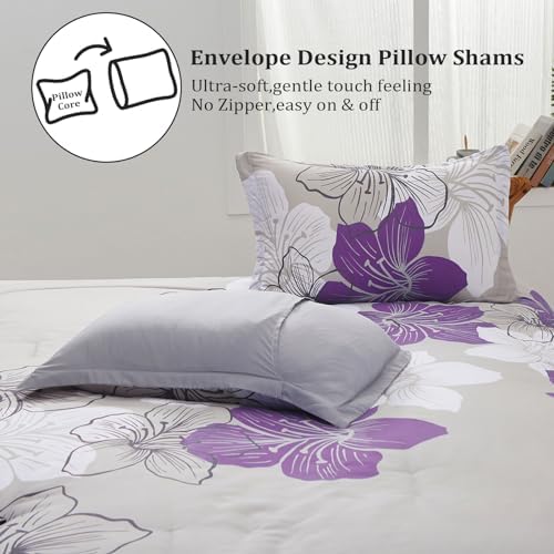 Menghomeus Purple Floral Comforter Set for California King