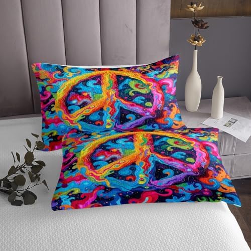 Erosebridal Tie Dye Bedspread Set Peace Sign 3D Bohemian Queen