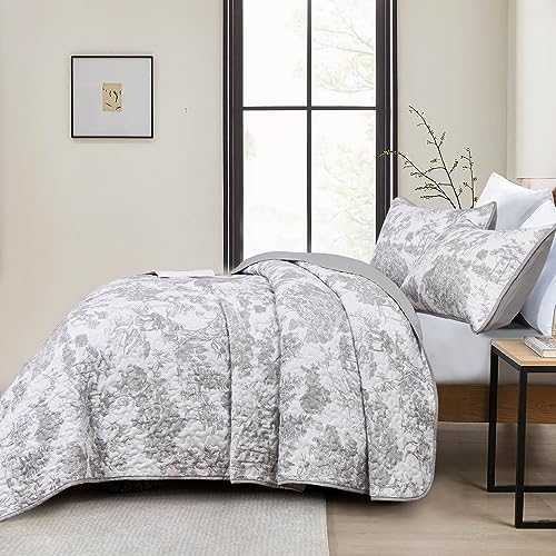WONGS BEDDING Grey Quilt Set Queen 3 Piece Reversible