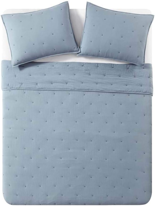 BOURINA Embroidered Quilt Set - 3-Piece FullQueen Blue